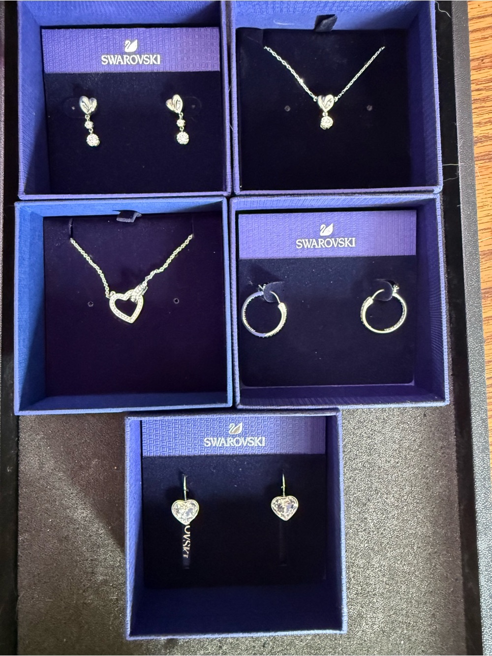 Swarovski Silver Crystal Necklaces & Earrings 5 Set Bundle New In Box